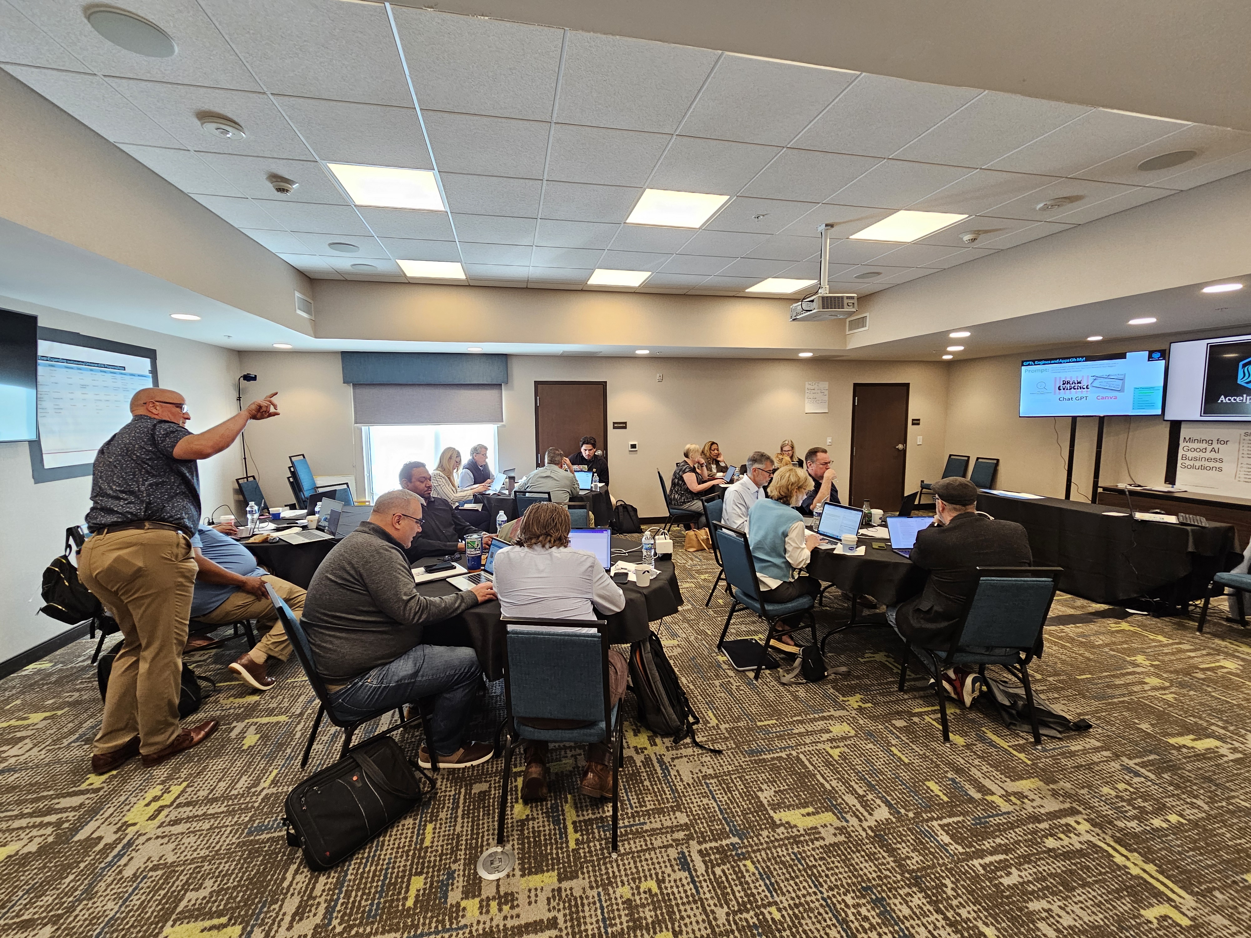 Wide view of participants working together during the workshop